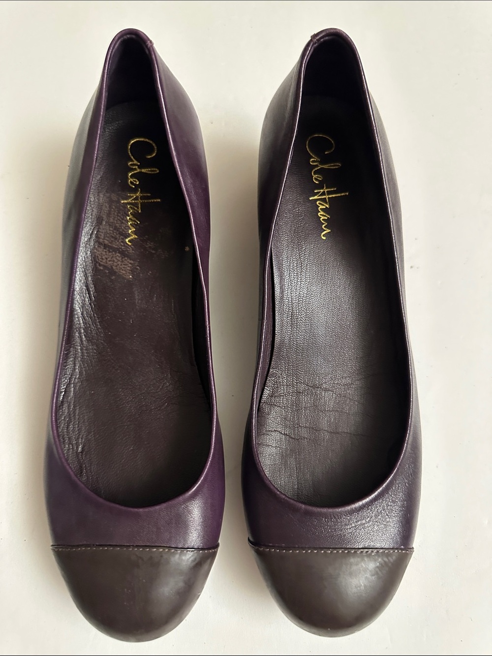 Cole Haan Women's Purple Leather Cap-Toe Flats with Dark Brown Toe